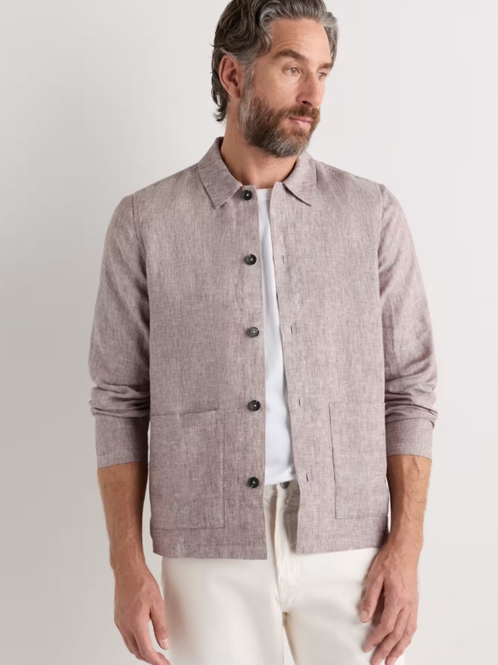 Quince Jacket
Taupe Brown Chambray 100% European Linen Chore Jacket